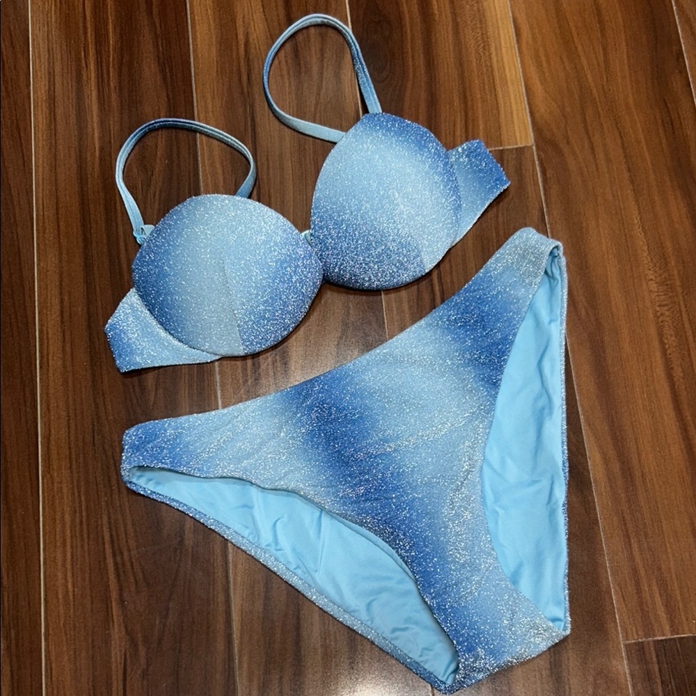 XS / medium Calzedonia Cobey blue ombré sparkle bikini swim set